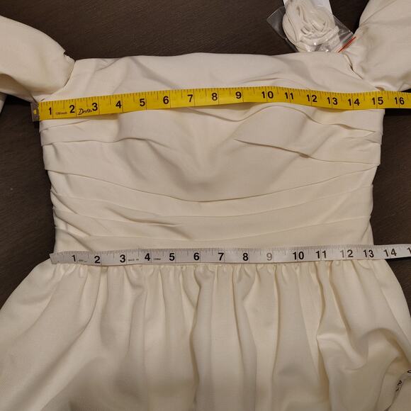 Jenny Yoo Marcelle Detachable Puff Sleeves Midi Ivory Dress Size 6 - Picture 6 of 16